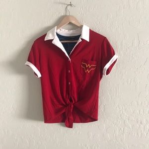 DC Comics Red Wonder Woman button up collared